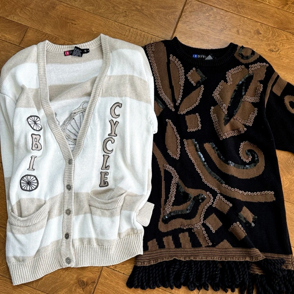I.B. Diffusion Women's Small Cardigan Sweater Lot of 2 Vintage 90s Black Brown‎